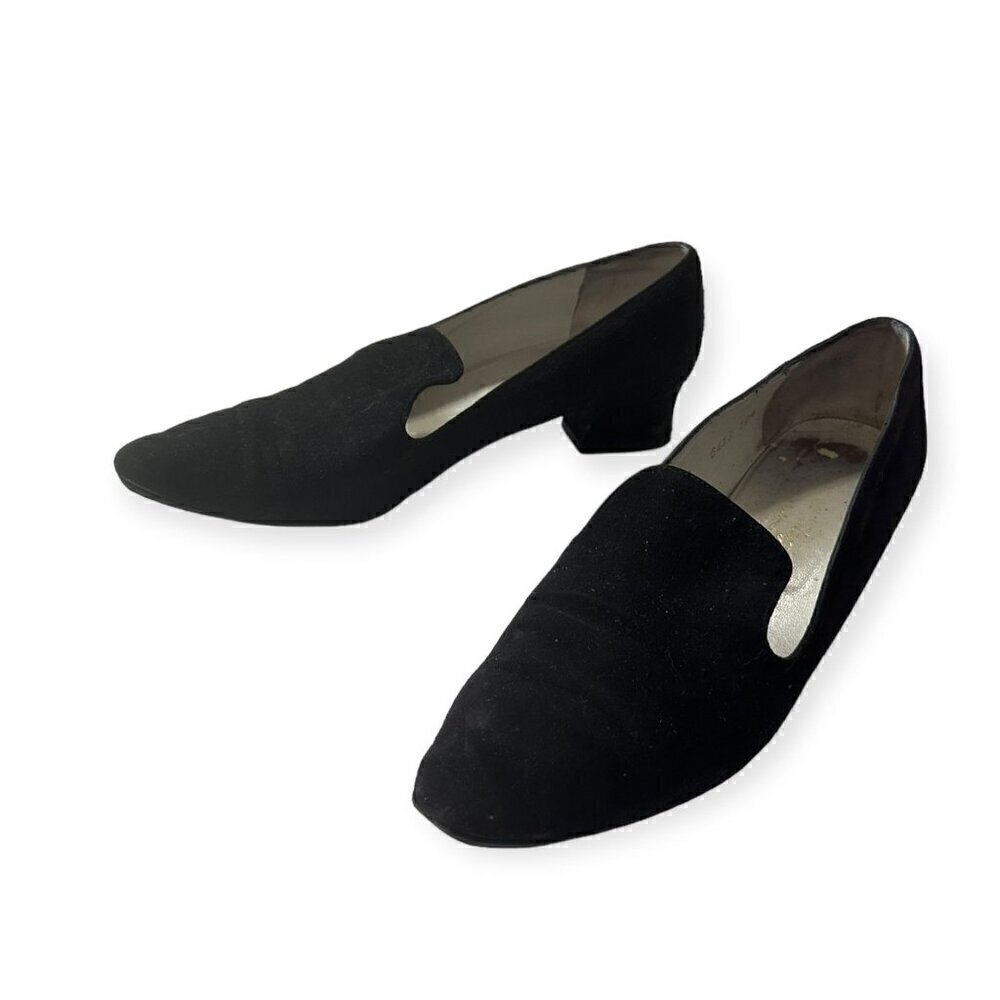 Vintage 90s Robert Clergerie Black Suede Leather Heeled Loafer